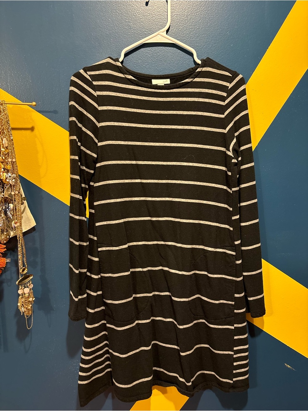 J. Jill Black & Gray Stripe Long Sleeve Tunic Dress EUC